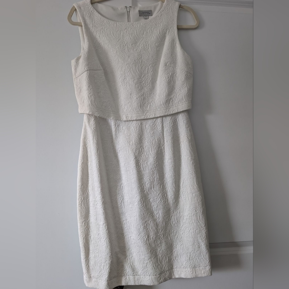 Tahari White Mock Neck Sleeveless Midi Dress